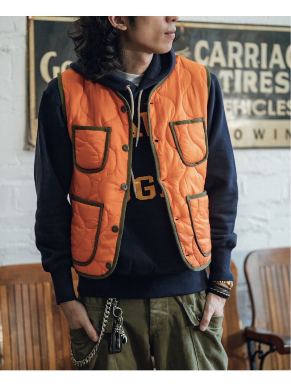 Military Style XL Quilted Padded Ripstop Nylon Vest - Orange Non Stock Mfg. Co.